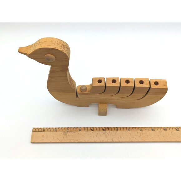 1970's Scandinavian Design Vintage Wooden Dove Bird Candelabra Candle Holder - Picture 7 of 8